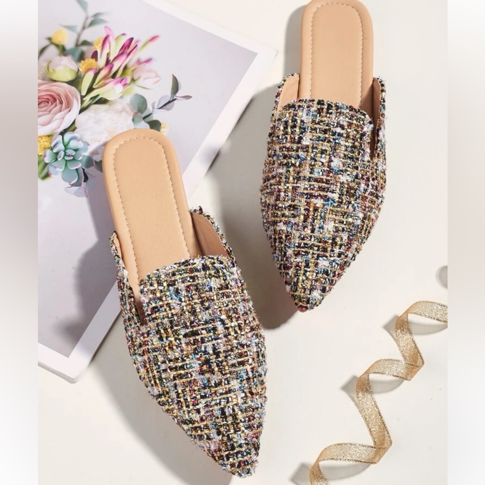 Shein Tweed Flat Mules